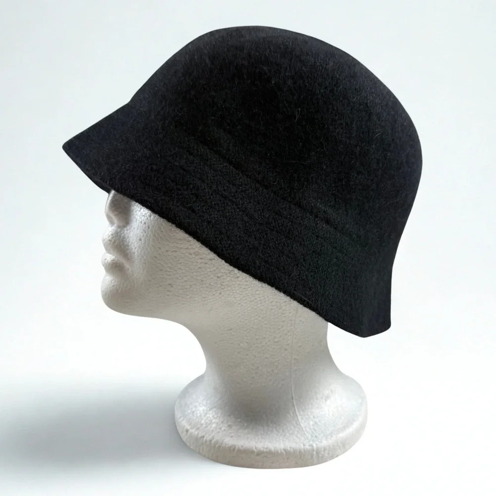 Fuzzy Angora Wool Blend Bucket Hat Womens OS Black Soft Fuzzy Cloche‎ Winter Hat